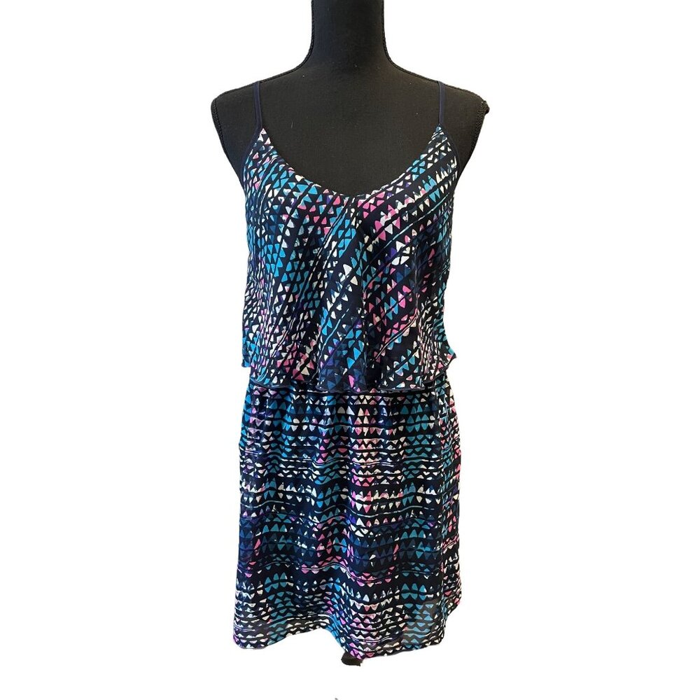 Geometric Print Mini‎ Dress - Blue & Pink Abstract Sleeveless Summer Dress Y2K